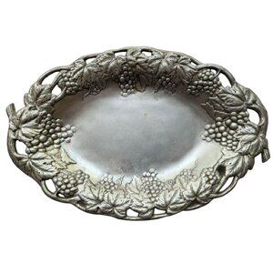 Vintage Arthur Court 13" Oval Grape Tray Aluminum Hollowware Grapevine Pattern